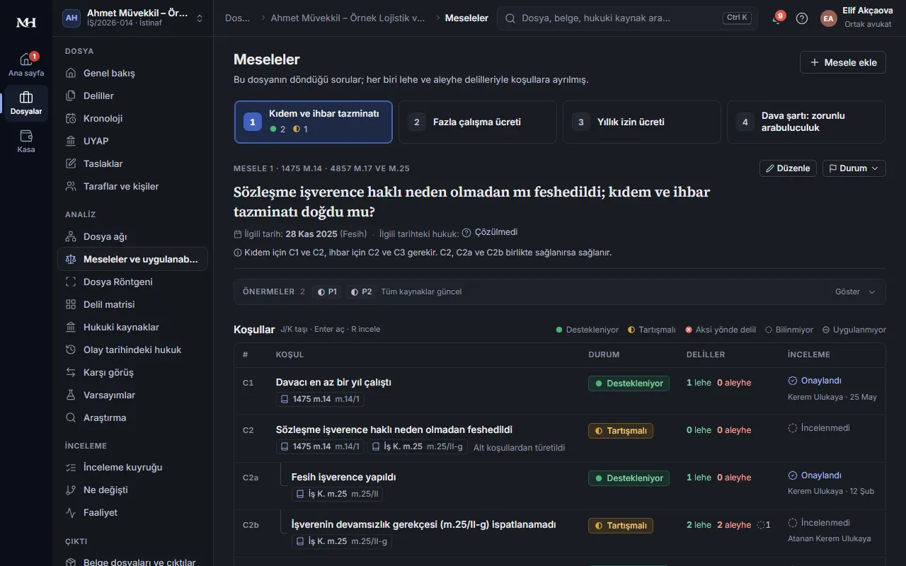 Hukuki şartlar, durumları ve lehe ve aleyhe deliller